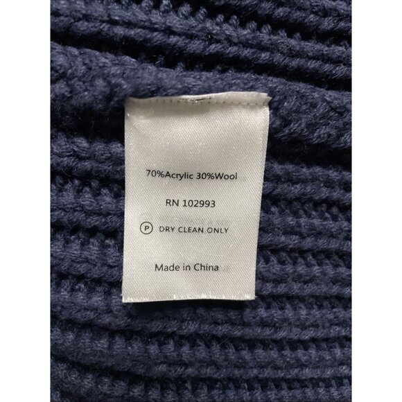 K/F KaufmanFranco Navy Blue Open Front Knit Chunky Shawl Cardigan Sweater Size S - Picture 3 of 7